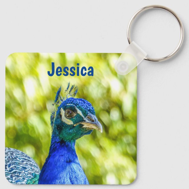 Peacock Bird Personalised Name Key Ring (Back)