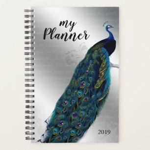 Peacock Bird Silver Letter Day Planner