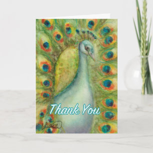 Peacock Bird thank you card Royal blue big eye
