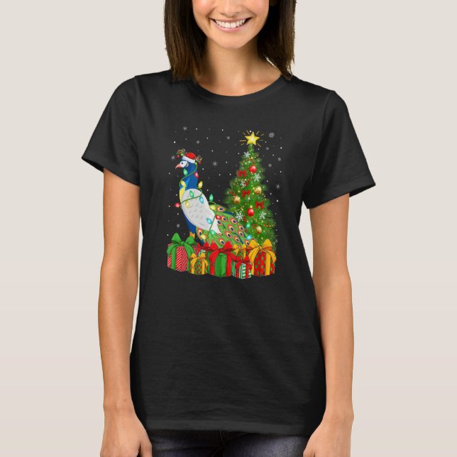 Peacock Bird  Xmas Holiday Santa Peacock Christmas T-Shirt (Front)