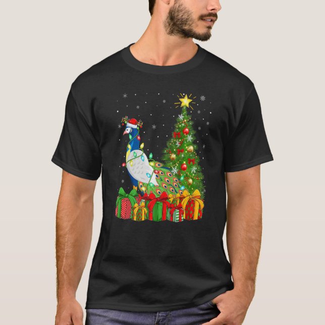Peacock Bird  Xmas Holiday Santa Peacock Christmas T-Shirt (Front)