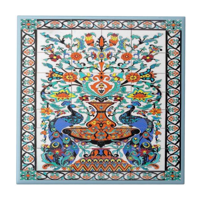Peacock Birds Tile, Ceramic Tile (Front)