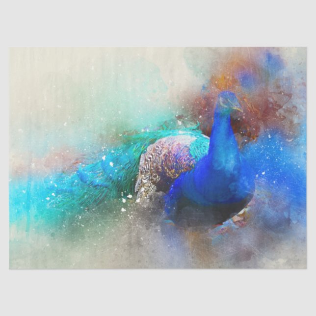 Peacock Birds Watercolor Wall Art Decoupage Tissue Paper (Front)