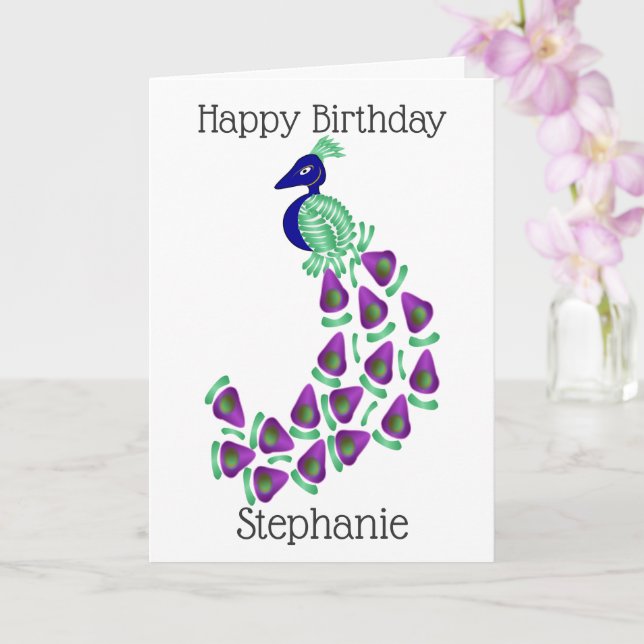 Peacock Birthday Card (Orchid)