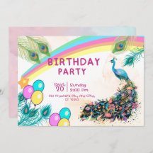 Peacock birthday party Invitation