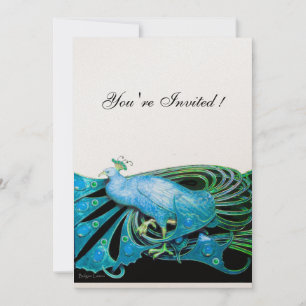 PEACOCK  black ,blue.gold metallic paper Invitation