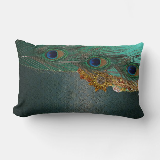 Peacock Bling Lumbar Cushion (Front)