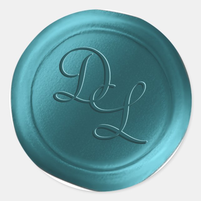 Peacock Blue 2 Letter Monogram Wax Seal Stickers (Front)