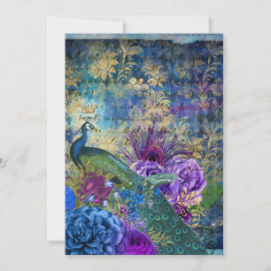 Peacock Blue Abstract Gold Wedding  Invitation