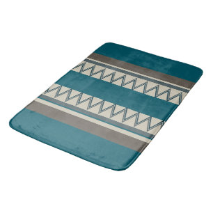 Peacock Blue and Grey Stripes Bath Mat