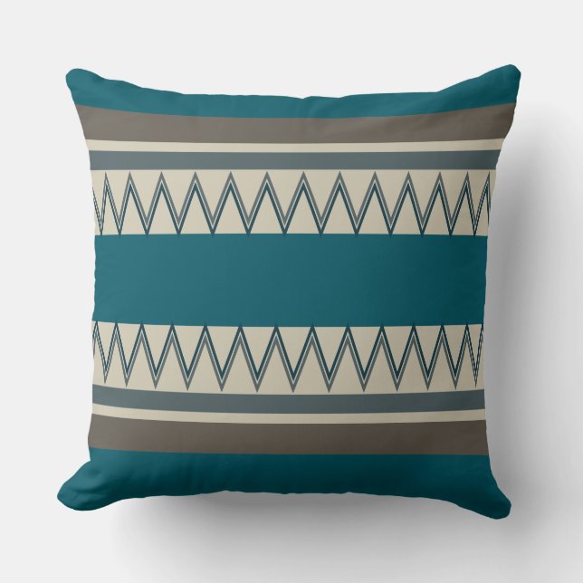Peacock Blue and Grey Stripes Cushion (Front)