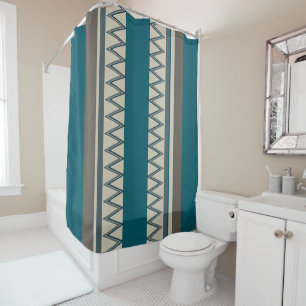 Peacock Blue and Grey Stripes Shower Curtain