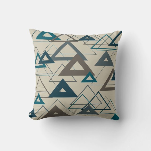 Peacock Blue and Grey Triangles Cushion (Front)