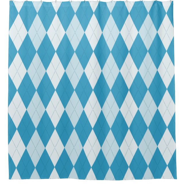 Peacock Blue Argyle Diamond Shape Shower Curtain (Front)