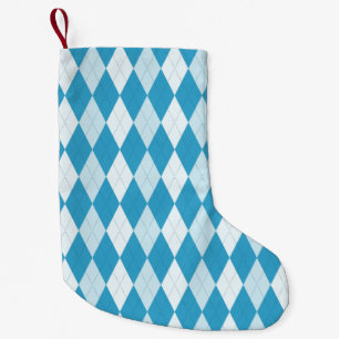 Peacock Blue Argyle Small Diamond Shape Christmas Stocking