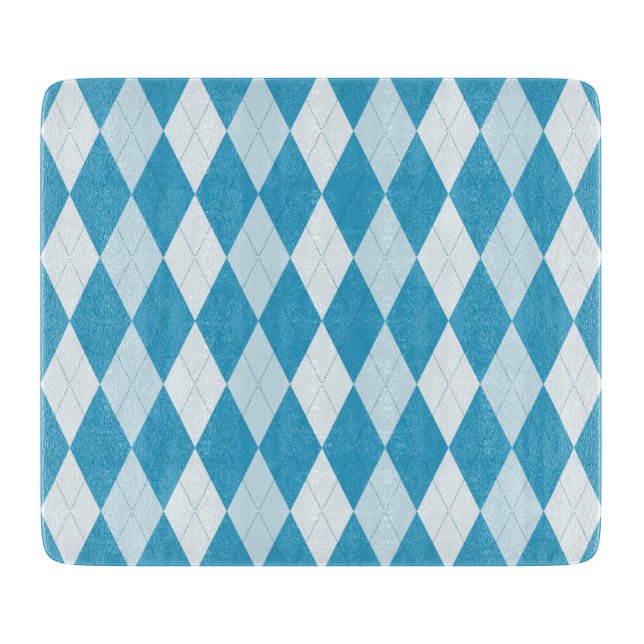 Peacock Blue Argyle Small Diamond Shape Cutting Board (Front)