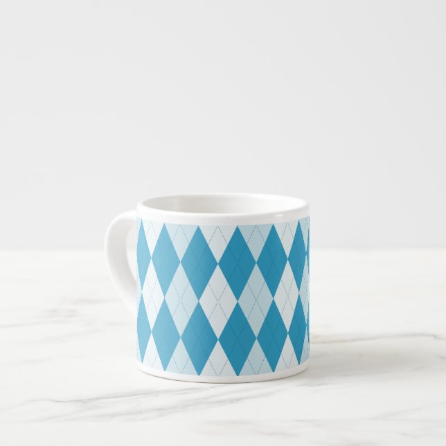 Peacock Blue Argyle Small Diamond Shape Espresso Cup (Front Left)