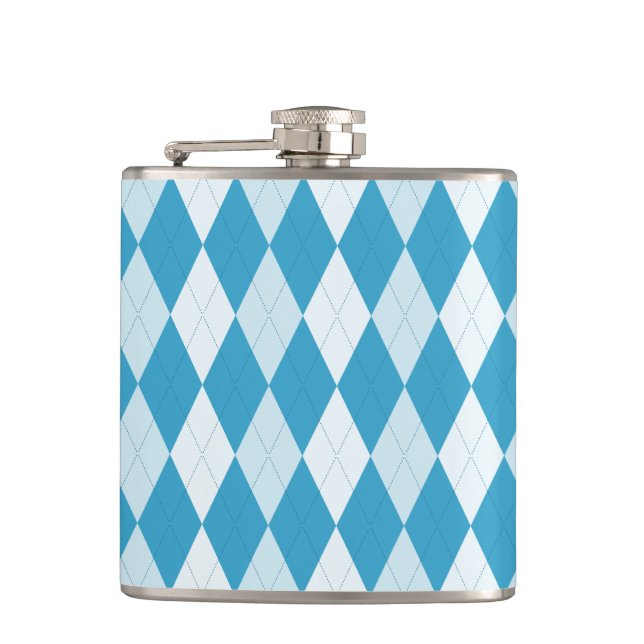 Peacock Blue Argyle Small Diamond Shape Hip Flask (Front)