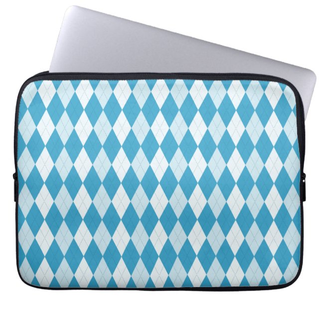 Peacock Blue Argyle Small Diamond Shape Laptop Sleeve (Front)
