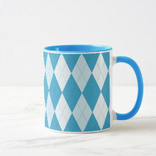 Peacock Blue Argyle Small Diamond Shape Mug