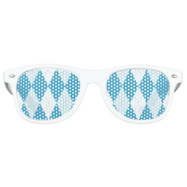 Peacock Blue Argyle Small Diamond Shape Retro Sunglasses (Front)