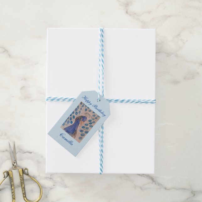 Peacock Blue Birthday  Gift Tags (With Twine)