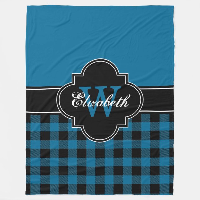 Peacock Blue Bk Buffalo Plaid Lumberjack CB 1IQIRN Fleece Blanket (Front)