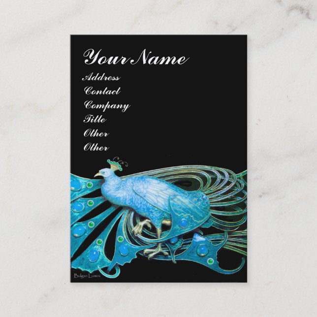 PEACOCK blue black Business Card (Front)