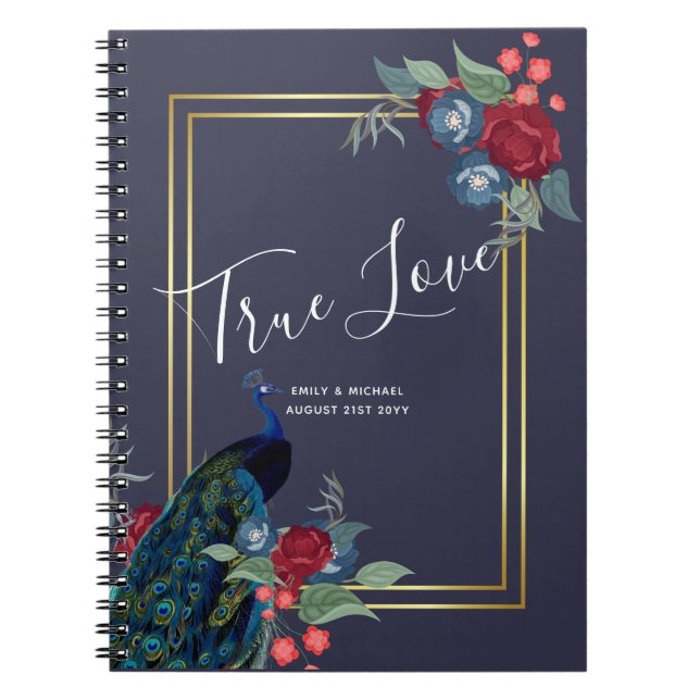 Peacock Blue Burgundy Winter Fall Wedding Notebook (Front)
