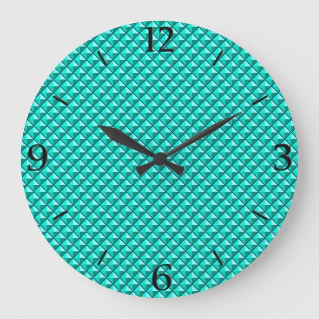 Peacock blue, enamel look, studded grid large clock (Front)