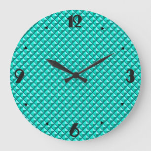 Peacock blue, enamel look, studded grid large clock