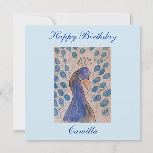 Peacock Blue Flat Birthday Card (Front)