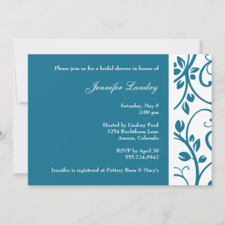 Peacock Blue Floral Vine Bridal Shower Invitation