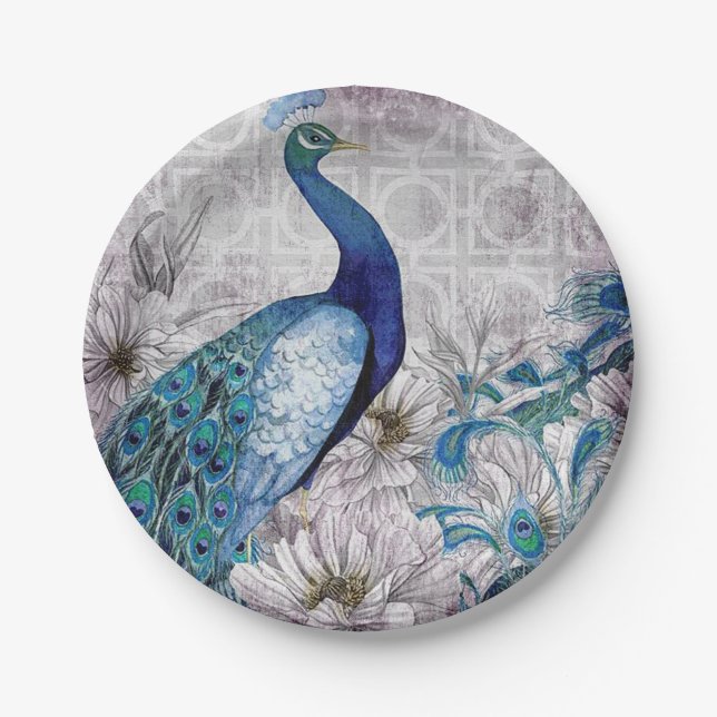Peacock Blue Garden Paper Plate (Front)