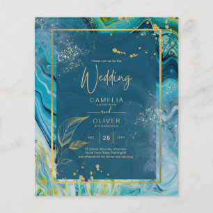 Peacock Blue Gold INK Abstract Wedding Flyer