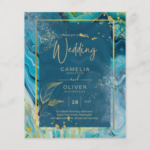 Peacock Blue Gold INK Abstract Wedding Flyer