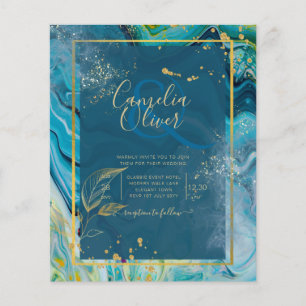 Peacock Blue Gold INK Abstract Wedding Flyer