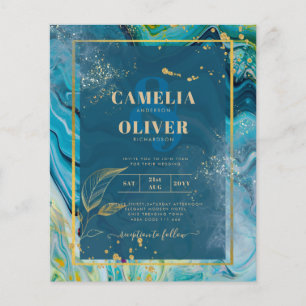 Peacock Blue Gold INK Abstract Wedding Flyer