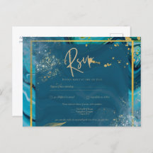 Peacock Blue Gold INK Abstract Wedding 