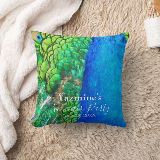 Peacock Blue Green Feather Texture Summer Vibes Cushion (Blanket)
