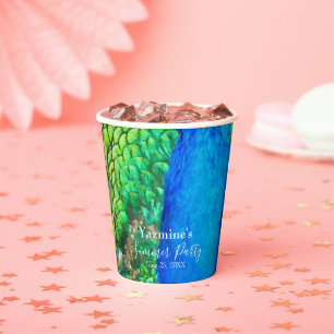 Peacock Blue Green Feather Texture Summer Vibes Paper Cups
