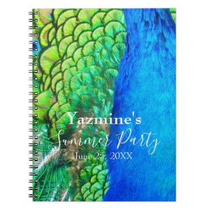 Peacock Blue Green Feather Texture Summer Vibes Sq Notebook