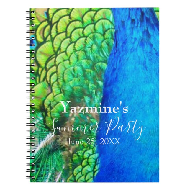 Peacock Blue Green Feather Texture Summer Vibes Sq Notebook (Front)