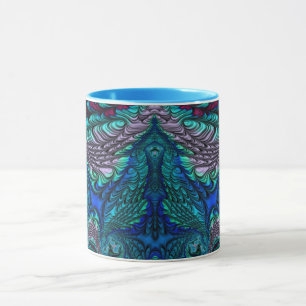 PEACOCK blue green fractal ~ Mug