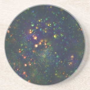 Peacock Blue Green Galactic Bokeh Glitter Coaster