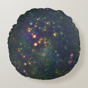 Peacock Blue Green Galactic Bokeh Glitter Round Cushion