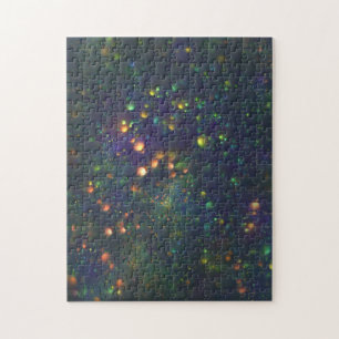 Peacock Blue Green Galactic Glitter Jigsaw Puzzle