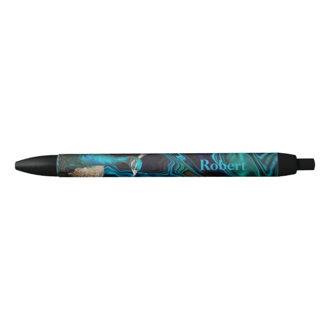 Peacock blue & green modern elegant custom name black ink pen (Front)