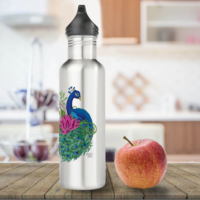 Peacock Blue Lotus Flower Henna 710 Ml Water Bottle (Creator Uploaded)