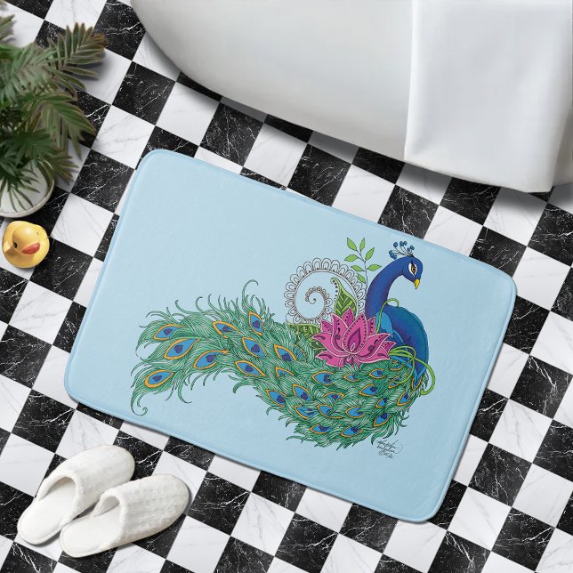 Peacock Blue Lotus Flower Henna Bath Mat (Creator Uploaded)
